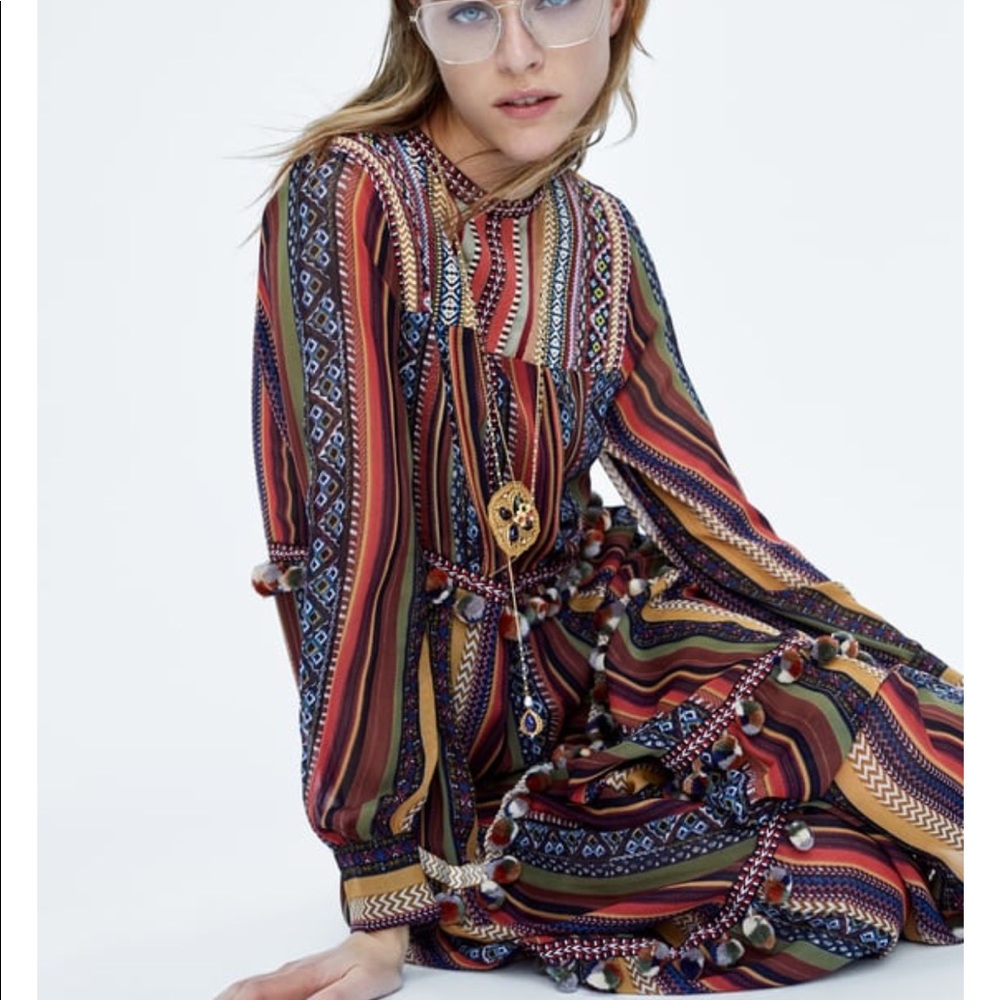 Pompom Rainbow Stripe Dress
